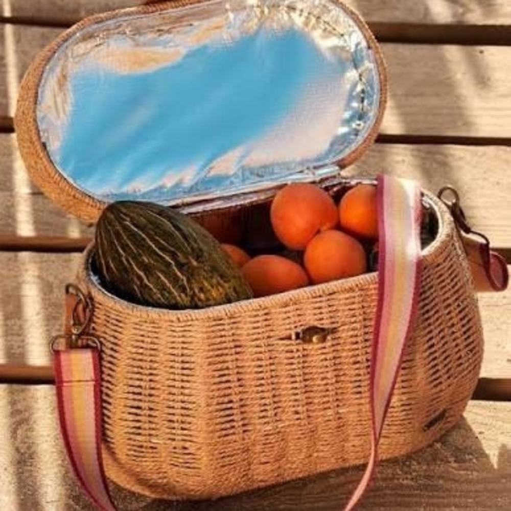 Roxy Woven Straw Crossbody with Pink-Striped Strap - Picture 4 of 6